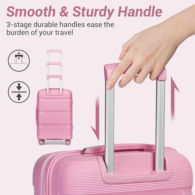 Kono Carry On Luggage 28 Inch Checked-Large Hard Shell Travel Trolley 4 Spinner Wheels Lightweight Polypropylene Suitcase with TSA Lock, Pink