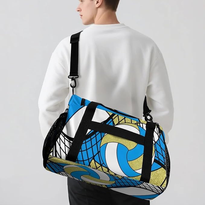 Custom Volleyball Blue Gold Duffel Bag with Name Personalized Travel Bags Sport Gym Bag Carry On Weekender Bags for Men Women