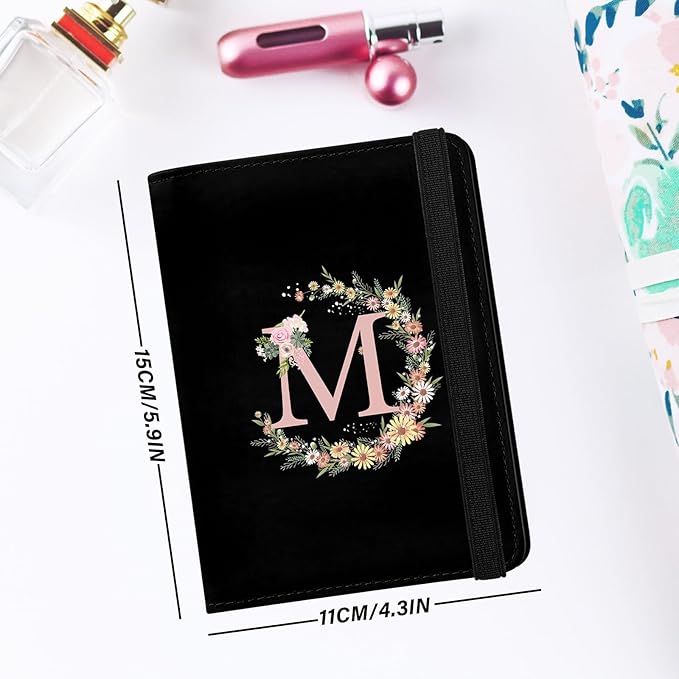 Cute Passport Holder and Holder Combo Passport Cover with RFID Blocking Women Men Compatible Wallet Credit Card Protector (Initial Monogram-M)