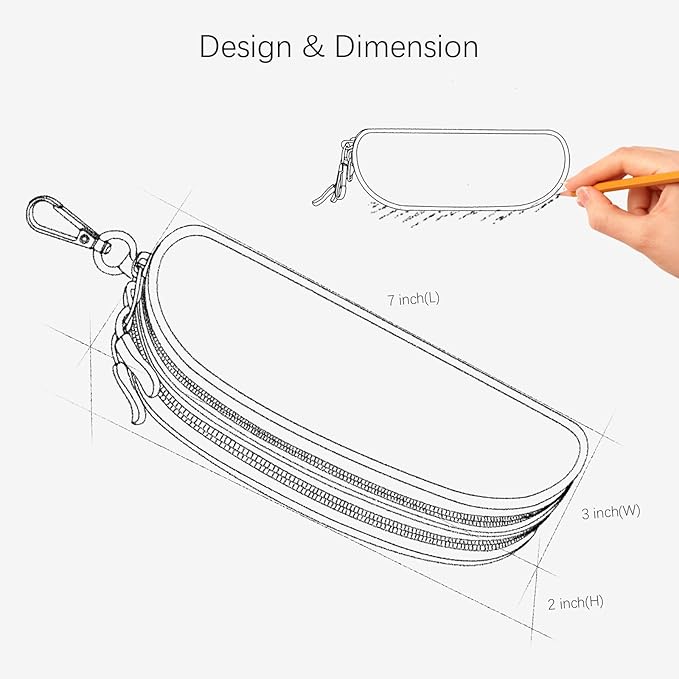 Double Eyeglasses Case Soft Portable Zipper Sunglasses Pouch with Keychain Clip for Men Women