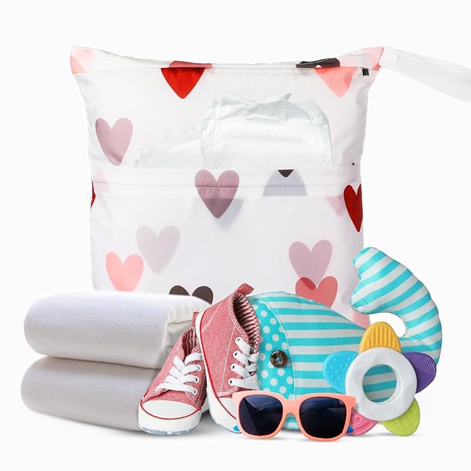 Frienda 4 Pieces Wet Dry Bag for Baby Waterproof Reusable Washable Diaper Bag Sealed with Handle for Travel, Beach, Swimsuit, Diapers, Dirty Gym Clothes and Toiletries (Boho)