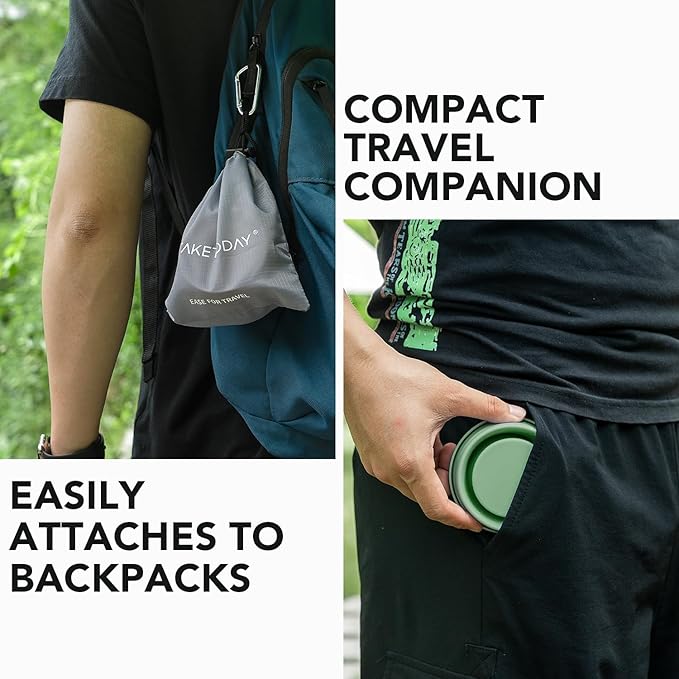 TakeToday 4PCS Collapsible Travel Cup 8 oz - Silicone Foldable Water Cup, BPA-Free with Lid & Waterproof Bag - Drinking Cup Set for Camping, Outdoors & International Travel