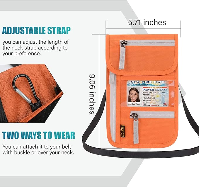 Peicees RFID Blocking Travel Neck Wallet for Men Women Family Passport Holder Lanyard Neck Pouch Slim Travel Document Holder