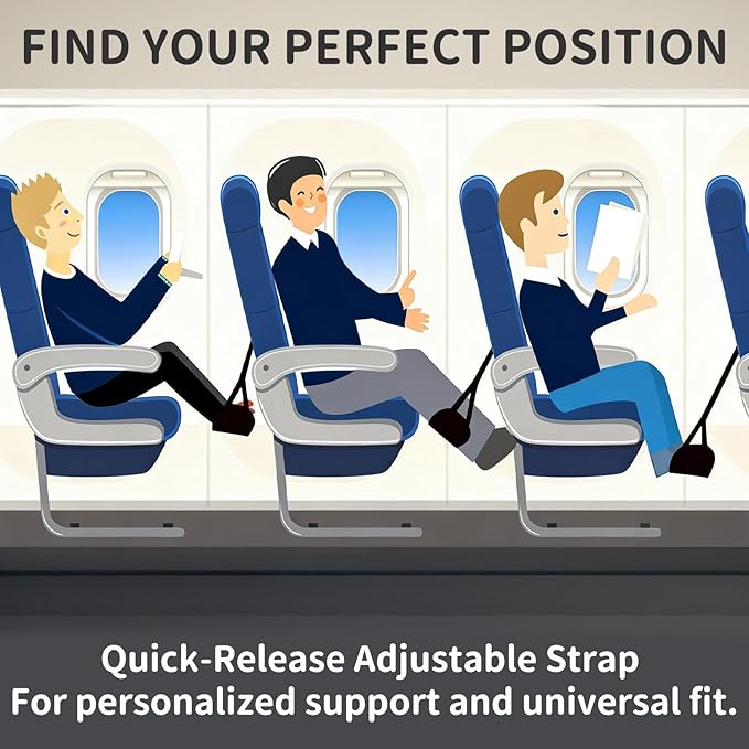 Airplane Foot Rest Hammock for Flight, Adjustable Foot Rest Under Desk, Portable Wide Foot Support for Long Trips & Office, Travel Essentials, Best Airplane Gadgets & Travel Gifts (2 PC)