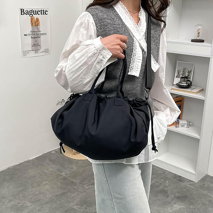 Stylish Crinkled Nylon Handbag with Adjustable Comfortable Strap and Spacious Interior Shoulder Bag for Work or Gym Use Bag