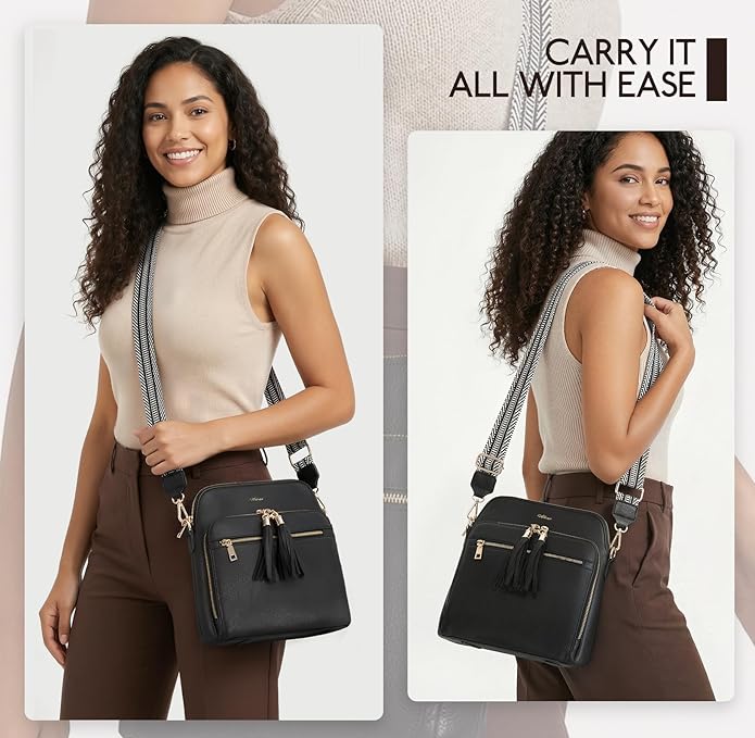 Women's Leather Crossbody Bags Anti Theft Purses RFID Blocking Handbags Trendy Travel Adjustable Strap Tassel