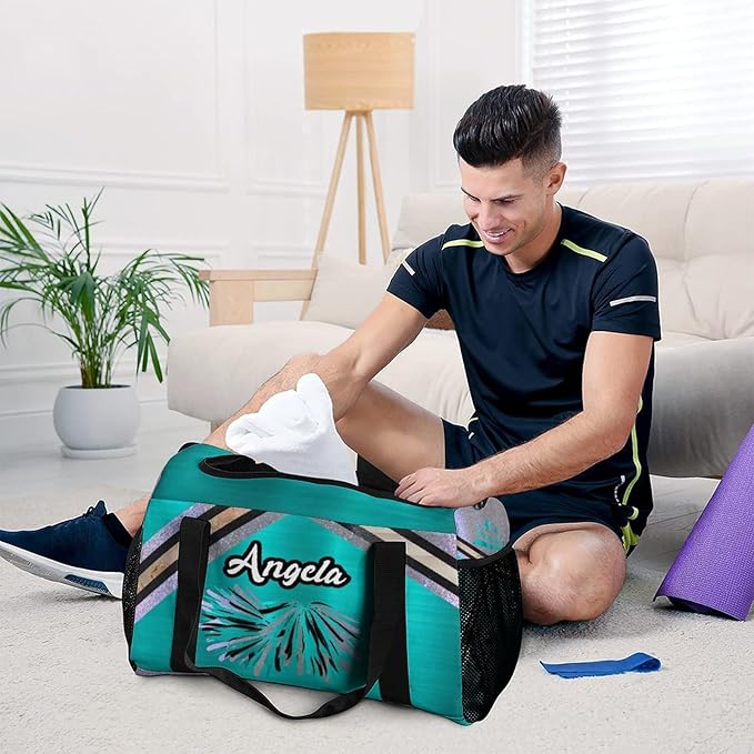 Cheer Teal Blue Cheerleading Pom Luggage Bag Waterproof Duffel Bag Adjustable Shoulder Strap Perform Training Travel Bag for Teens Adults Backpack