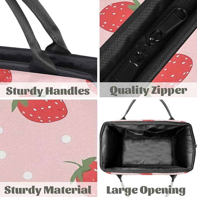 Overnight Weekender Bags for Women Men, Cute Strawberry Polka Dots Waterproof Travel Carry On Duffel Bag, Lightweight Sports Gym Bag for Fitness, Workout, Travel