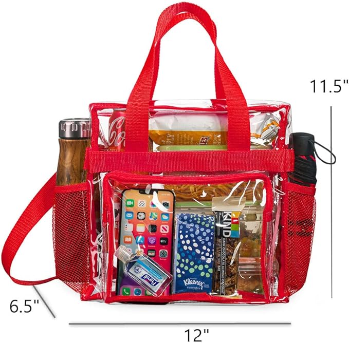 SP HOME GOODS Stadium Approved Clear lunch Bag (Red) with Adjustable Strap, Front Storage Compartment, and Mesh Pockets…