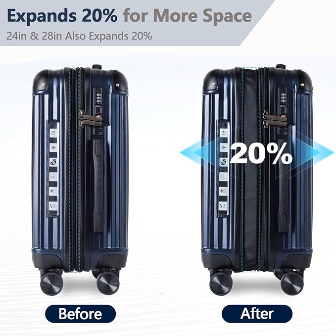 OUZZO Luggage Sets 2 Piece Expandable 20/24 Inch Suitcase with Double Spinner Wheels Lightweight ABS+PC Hardshell Travel Suitcase Sets with TSA Lock USB Port Business & Family Trips