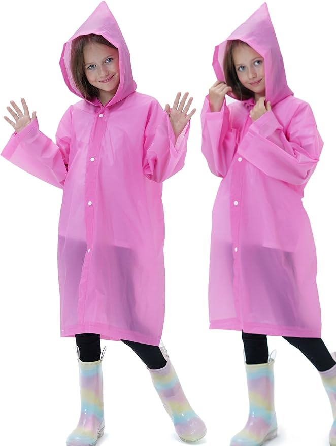 2 Pack Raincoats for Kids, Reusable Rain Ponchos with Hood and Sleeves Rain Coats for Boys and Girls
