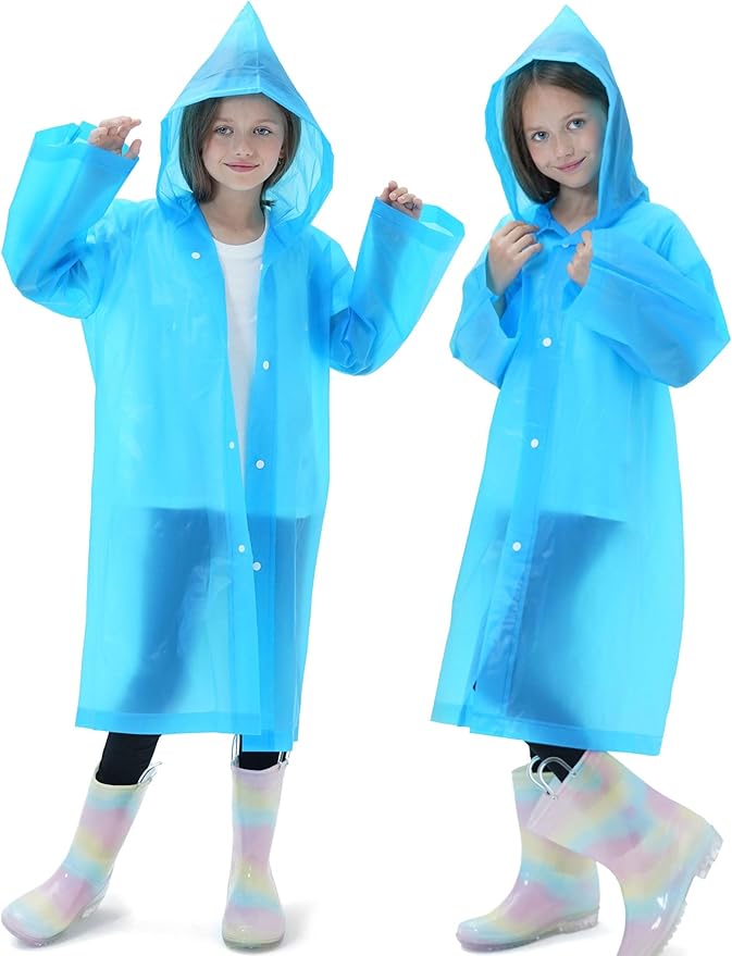 2 Pack Raincoats for Kids, Reusable Rain Ponchos with Hood and Sleeves Rain Coats for Boys and Girls