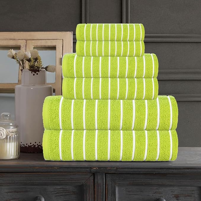CASA COPENHAGEN Ecstatic 6Pcs 100% Egyptian Cotton Large Designer Towels Gift Set- Lime Green, 600GSM, 2Bath 2Hand 2Washcloths, Bath Towels for Bathroom Set for Women & Men