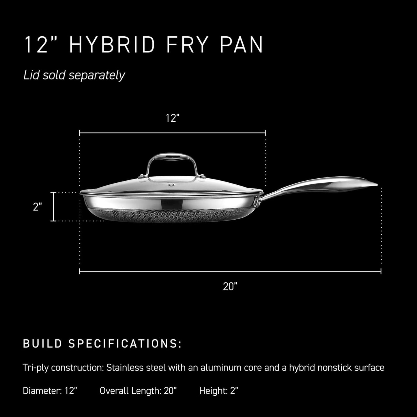 HexClad Hybrid Nonstick 12-Inch Frying Pan, Stay-Cool Handle, Dishwasher-Friendly, Oven-Safe Up to 900°F, Induction Ready, Compatible with All Cooktops