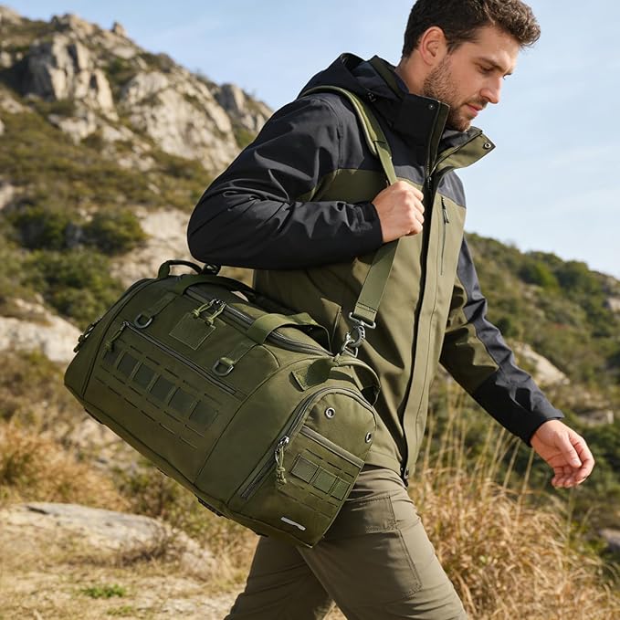 Gym Bag for Men Women 45L Sports Duffle Bag for Travel Tactical Military Duffel Bag with Shoe & Laptop Compartment Lightweight Medium Weekender Travel Bags for Fitness Training Workout, Green