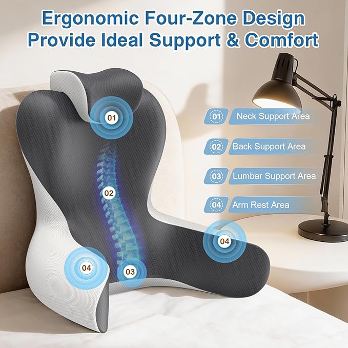 Reading Pillow for Sitting in Bed, 22”H Back Pillow for Sitting Up,Lumbar Rest & Neck Support Bed Pillows,Backrest Bed Chair with Arms for Reclining,Gaming,Resting,Watching TV in Couch or Floor