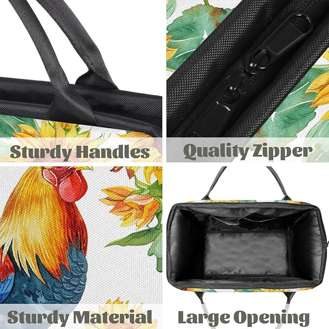 Multipurpose Duffle Bag, Waterproof Carry On Bag with Spacious Design, Watercolor Rooster Sunflower Gym Bags, 15.2x8.3x11.6in