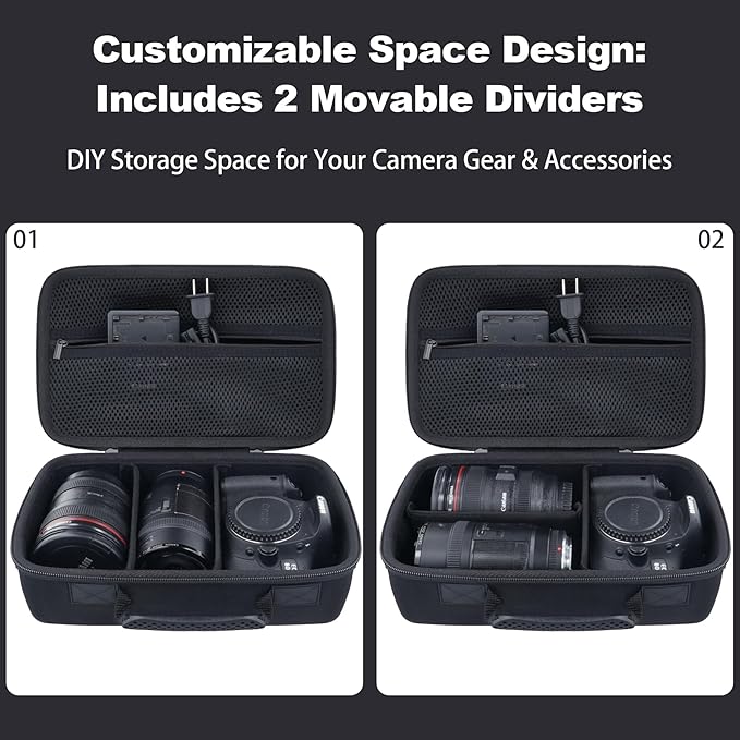 khanka Camera Case for Canon EOS Rebel T7/T100/T6/R50/R100/R5/R7/R8/R6 Mark II/SL3 DSLR Camera,Travel Protective Carrying Case for Canon EOS Rebel Camera and 18-55mm/18-45mm Lens(Case Only)