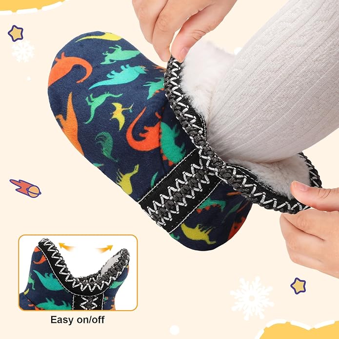 LeIsfIt Toddler Slippers Boys Girls Cozy Warm House Shoes Kids Non-slip Winter Slipper Booties Slip on Plush Lining Sock Slippers