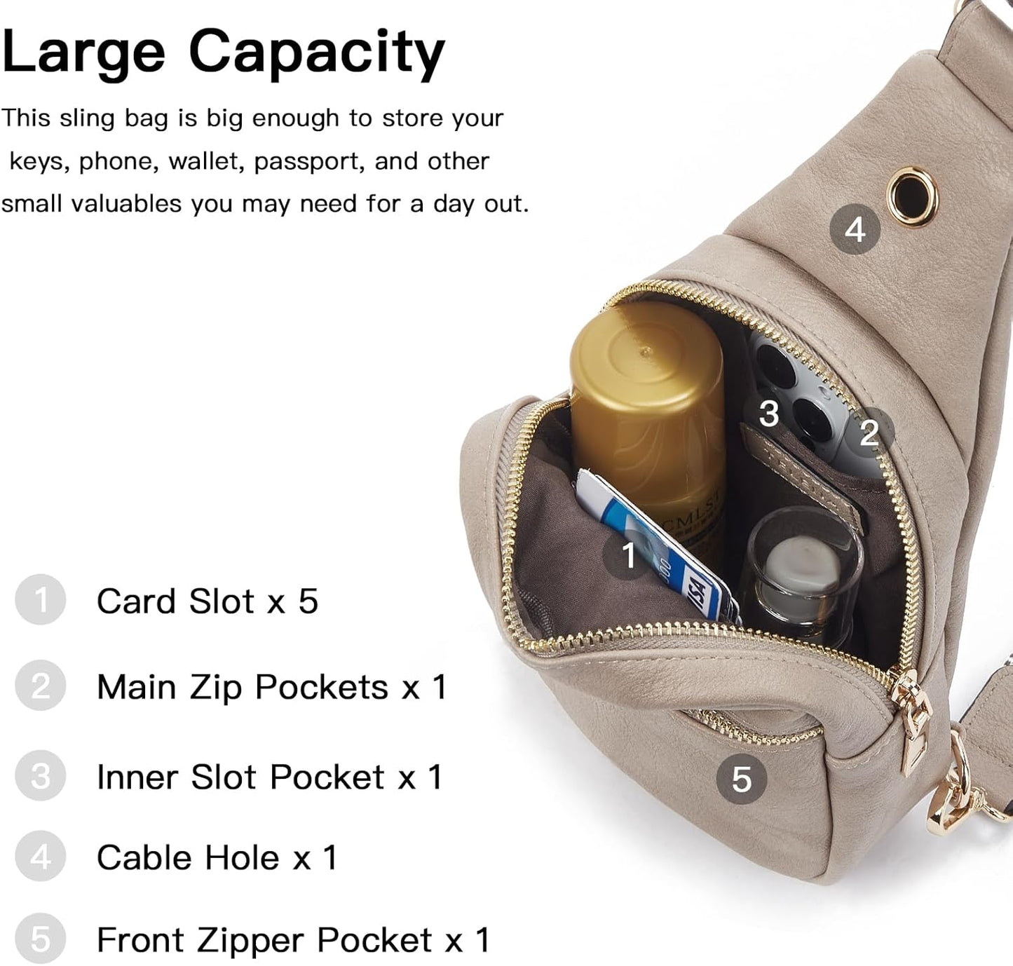 Telena Small Sling Bag for Women Leather Crossbody Fanny Packs Chest Bag for Women