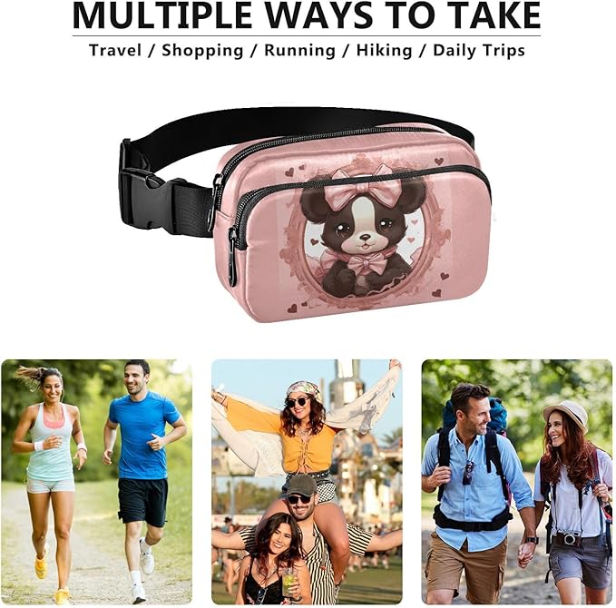 Valentine Panda Bear Pink Bows Fanny Pack for Women Men Water Resistant Fashion Waist Packs with Adjustable Strap Belt Bag for Travel Workout Jogging Hiking 21217804