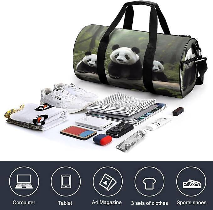 Sports Gym Bag for Women Men Travel Duffel Bag Tote Weekender Bag Cute Panda Carry on Overnight Bag for Travel Swimming Fitness Workout Sports Duffle Bag