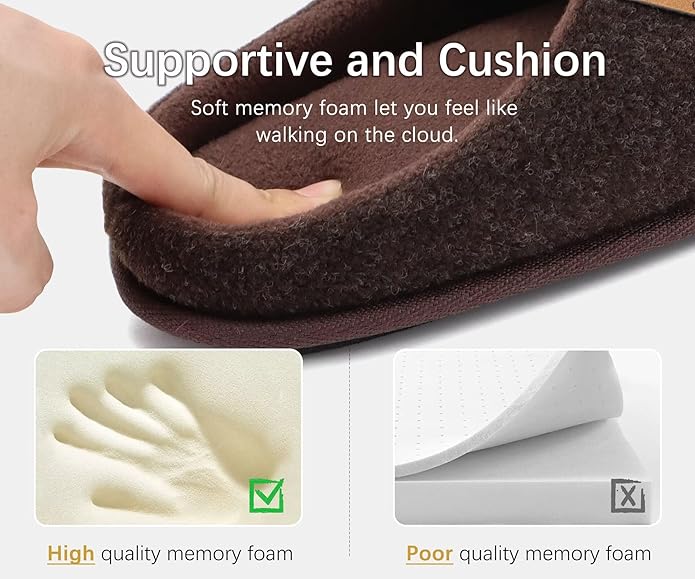 ONCAI Men's House Slippers Memory Foam Slip-On Warm Cozy Scuff Home Bedroom Shoes with Indoor/Outdoor Rubber Soles US Size 7-15