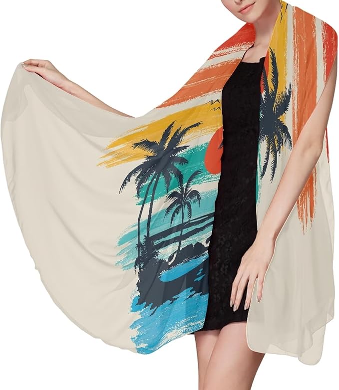 Graffiti Sunset Island Print Beach Towel - Thin Lightweight Quick Dry Beach Towel 66x44 Inches Sandproof Pool Towels, Microfiber Compact for Travel Swimming Bath for Women Men (Size S)