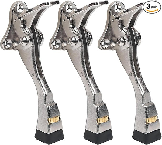 3 Packs Heavy Duty Kickdown Door Stopper, One Touch Adjustable Kickdown Door Stop for Heavy Doors, 4 in Metal Door Kickstand with Rubber Tip & Wall Protectors for Wide Doors