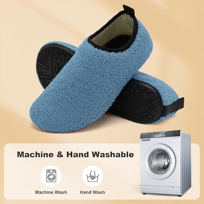QFH Womens & Mens Cozy House Slippers - Portable Travel Shoes with Flexible Rubber Sole & Soft Velvet Lining