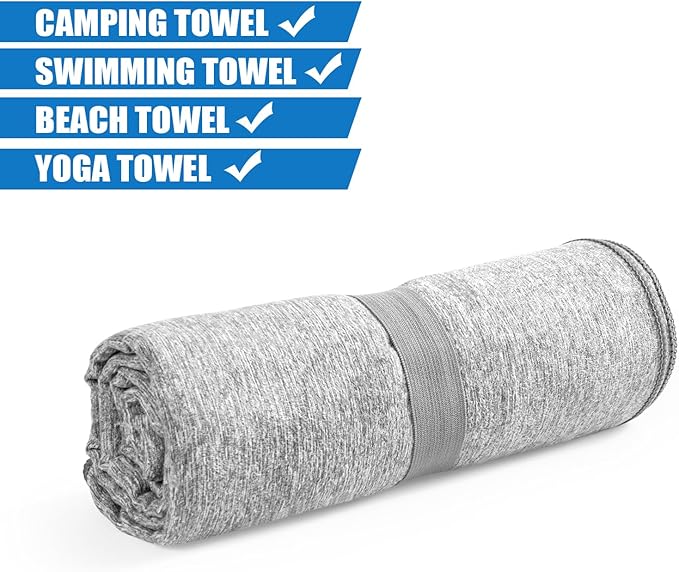 Microfiber Camping Towel,Quick Dry Large Towels for Beach Travel Body Swimming Pool Hot Yoga Mat Hiking Gym(Grey, 31.5X70 Inch)