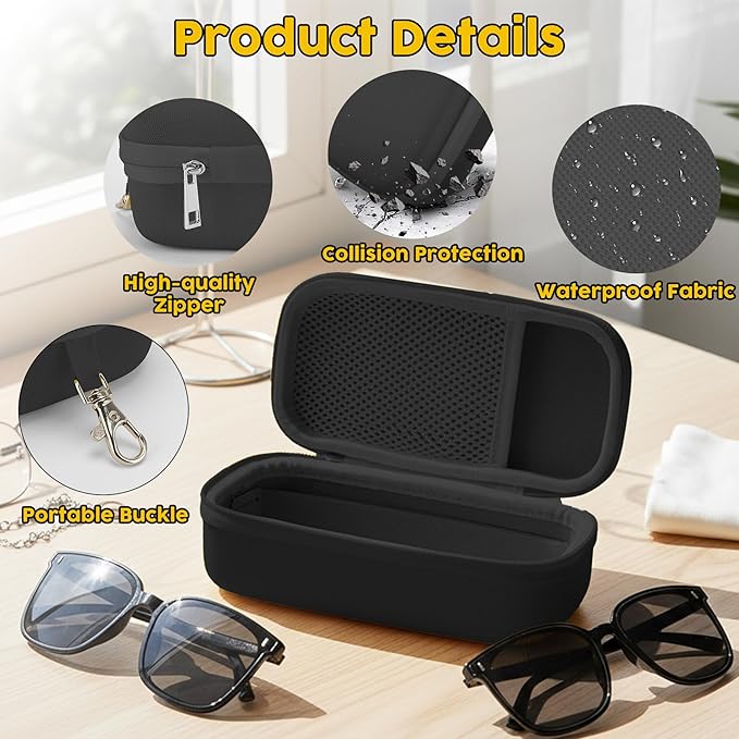 Double Eyeglasses Case,Hard Shell Glasses Case Travel Sunglasses Organizer with Adjustable Slot & Clip for Men Women
