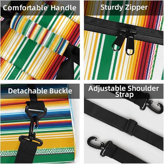 Kids Duffle Bag Girls Boys Colorful Mexican Striped Weekender Overnight Bag,Lightweight Duffel Bags for Traveling Gym Sport Dance