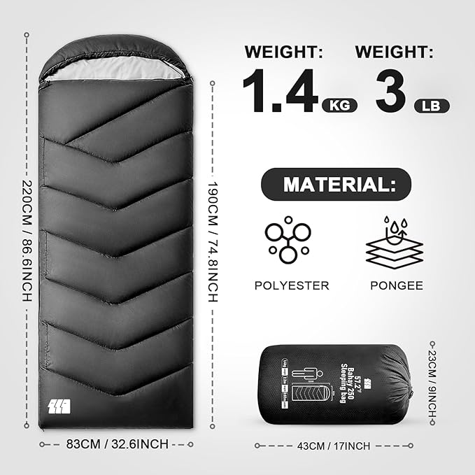 Sleeping Bag for Adults Warm Weather, Compact Lightweight Backpacking Sleeping Bag with Compression Sack, Camping Essentials Gear for Hiking Travel Climbing Outdoor & Indoor Use