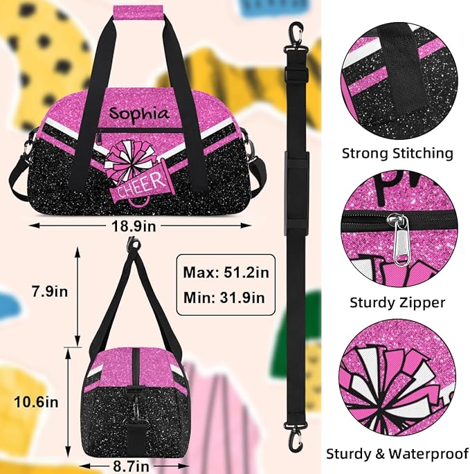Personalized Pink Cheer Bag for Cheerleaders, Custom Sport Gym Bag Dance Bag Travel Duffle Bag Cheerleading Gifts for Women