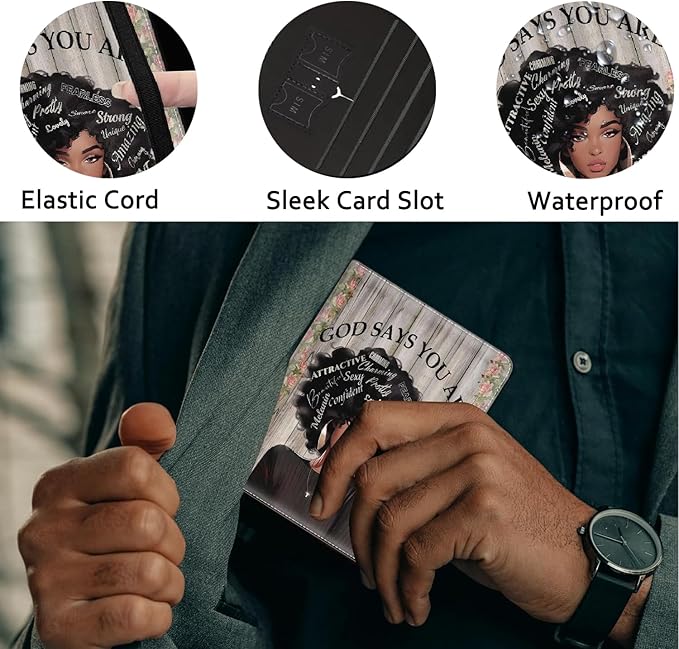 Passport Holder Women Wallet with Luggage Tag, Leather Passport Cover with RFID Blocking, Travel Accessories Multi Card Slot Passport Case for Men，African Girls Inspirational Quotes