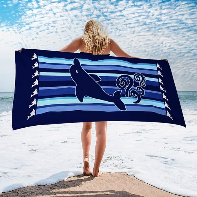 Beach Towel,30"x60" Microfiber Beach Towels for Travel, Absorbent Quick Dry Towel for Swimmers Pool Sand Proof Beach Towels for Women Men Girls Kids, Beach Accessories (Dolphin-2pc, 2pcs)