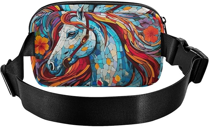 Mosaic Style Colorful Horse Fanny Pack for Women Men Water Resistant Fashion Waist Packs with Adjustable Strap Belt Bag for Travel Workout Jogging Hiking 21219650
