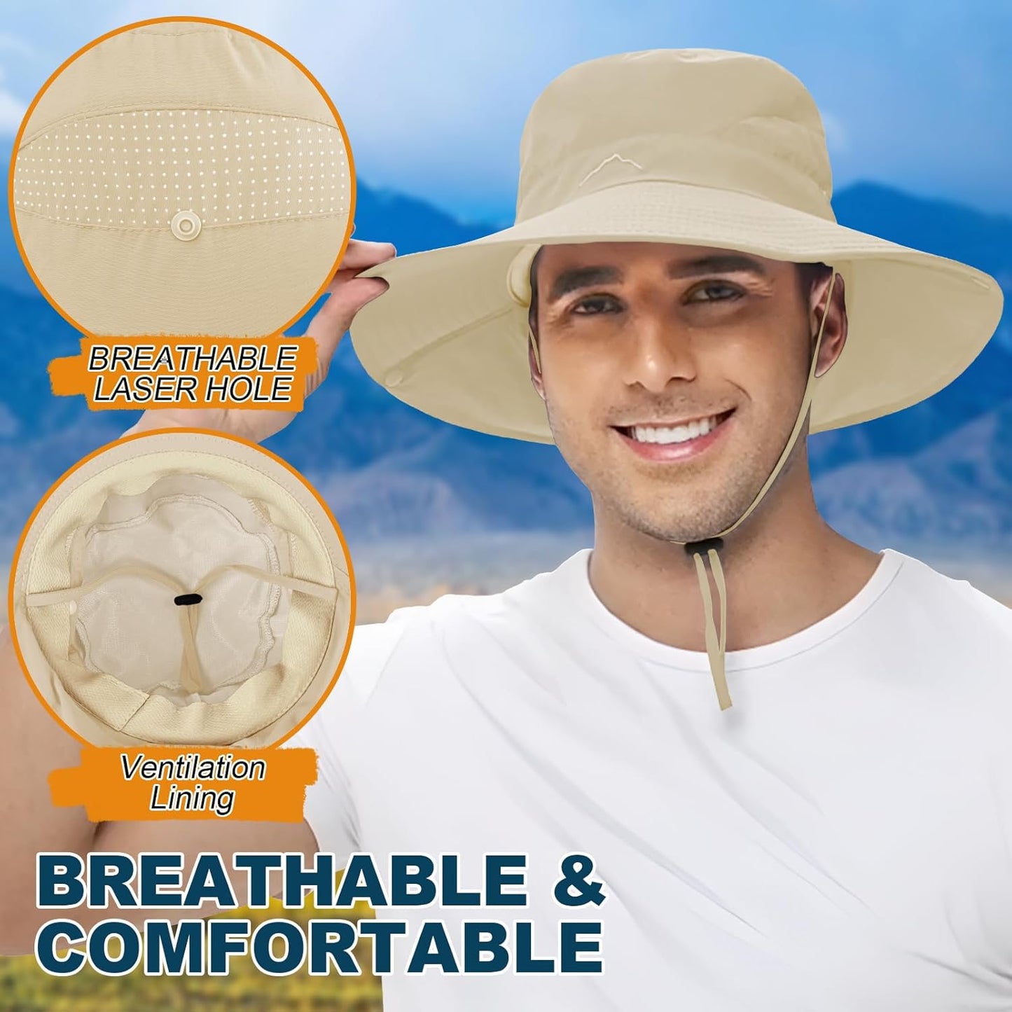 ZOORON Sun Hat for Men Women Fishing Hat with Neck Flap Wide Brim Bucket Hat UV Protection for Beach Camping Hiking