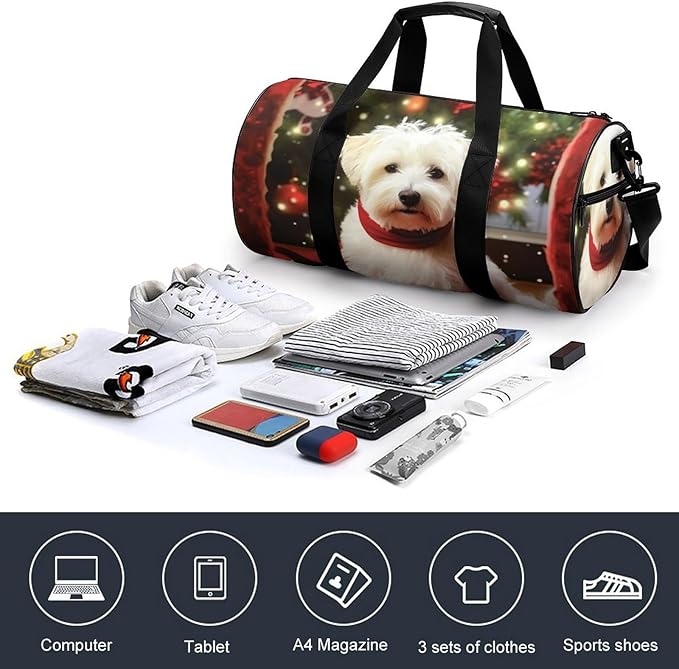 Sports Gym Bag for Women Men Travel Duffel Bag Tote Weekender Bag Christmas Dog Carry on Overnight Bag for Travel Swimming Fitness Workout Sports Duffle Bag