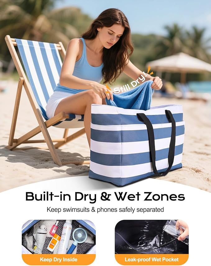 Beach Bag with Cooler, 54L Large Waterproof Sandproof Travel Tote Bag, Duffel Weekender Bag for Packing/Travel/Gym