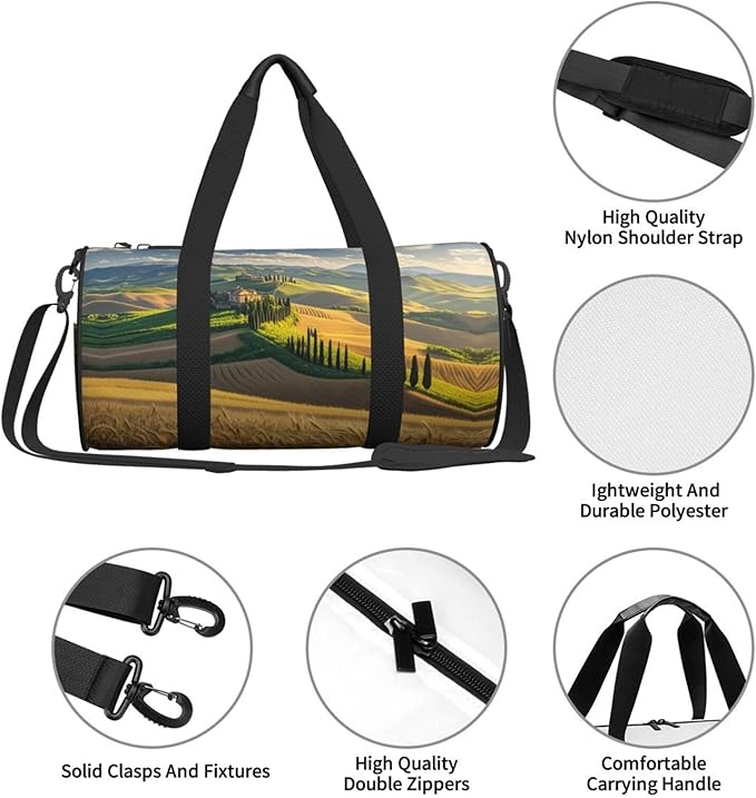 Italy Tuscan Travel Duffel Bag Sports Gym Bag, Lightweight Overnight Weekender Bag With Shoes Compartment Yoga Gym Sports Bag For Men Women