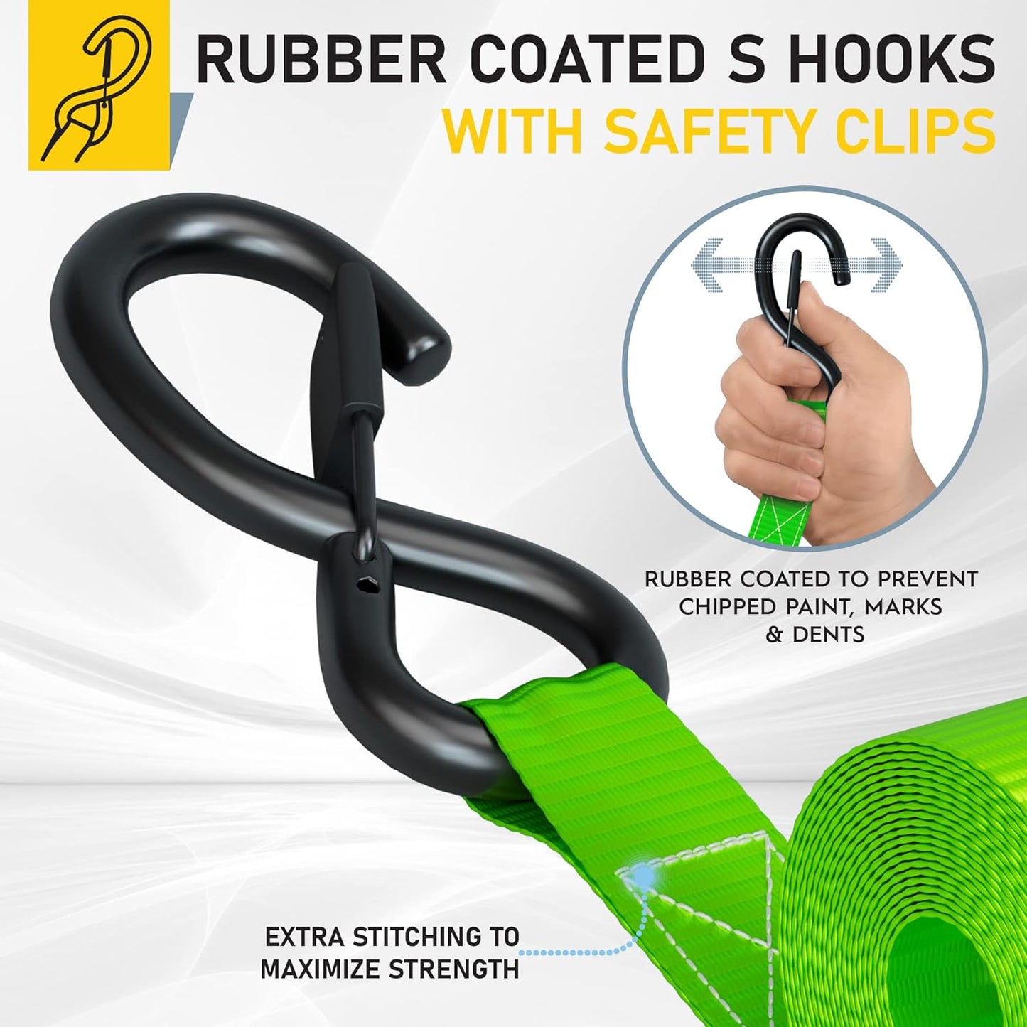 AUGO Ratchet Straps Heavy Duty 4 Pack -15 FT - 2200 LB Break Strength – with Safety Lock S Hooks - Cargo Straps for Moving, Appliances, Motorcycle – Soft Loop Tie Down Straps