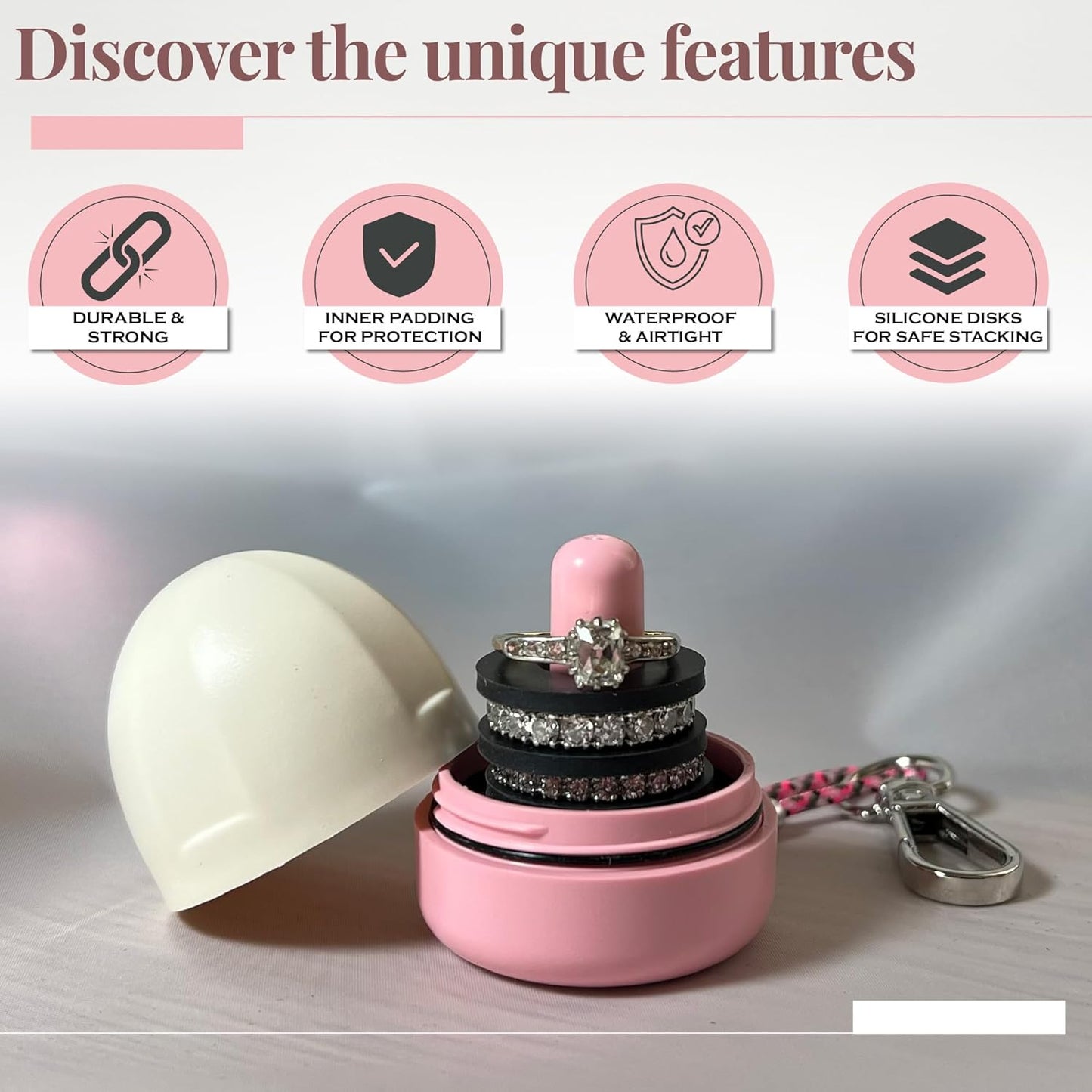 RING THING - Ring Holder Keychain, Jewelry Organizer and Storage, Portable Waterproof Ring Holder, Pill Box Keychain Container, Gym Accessory, and Travel Ring Case (Pink Confetti)