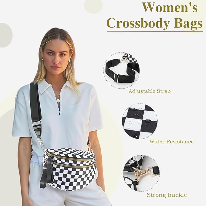 Crossbody Bags For Women,Waterproof Oxford Bum Bag with Adjustable Strap,Large Capacity Travel Purse