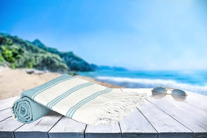 GLAMBURG Peshtemal Turkish Towel Cotton Oversized Beach Towels 36x71 Set of 6 for Adults, Soft Durable Absorbent Extra Large Bath Sheet Hammam - Aqua Blue