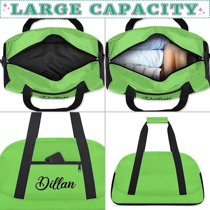 Custom Name Gym Duffel for Kids,Personalized Sports Bag Lightweight Gym Bags for Boys & Girls,Fitness Travel Weekender for Travel, and Workout Grass Green
