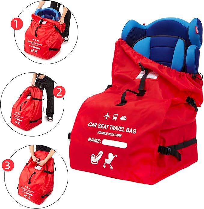 Clearworld Car Seat Travel Bag for Air Travel, Durable Gate Check Bag for Airport,Foldable Baby Stroller Travel Carry Bag, Fits Car Seats, Infant Carriers & Booster,Universal Size Red
