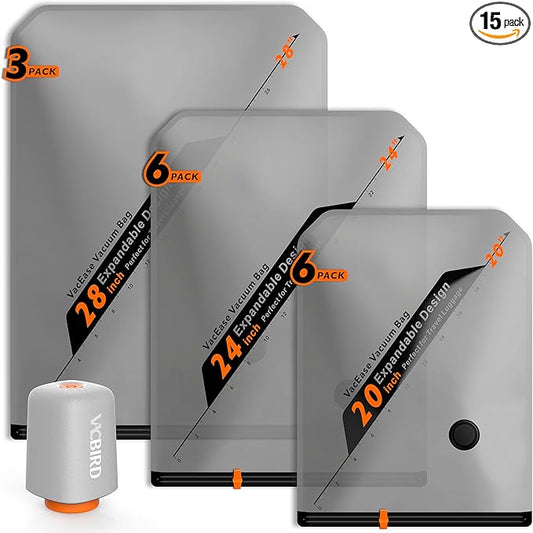 Rechargeable Wireless Pump Travel Storage Bags Set - Portable Space Saver Bags for Travel & Home - Vacuum Compression Packing Seal for Clothes, Blankets, Seasonal Storage 15 Combo set