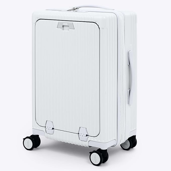 Nobl Travel Carry On Expandable Luggage, Noble Aluminum Frame PC Hard Shell Suitcase, 22.5”x14.2”x9.8” Airline Approved, 360° Spinner Wheels, TSA Locks, USB Charging, Cup & Phone Holder - Ivory